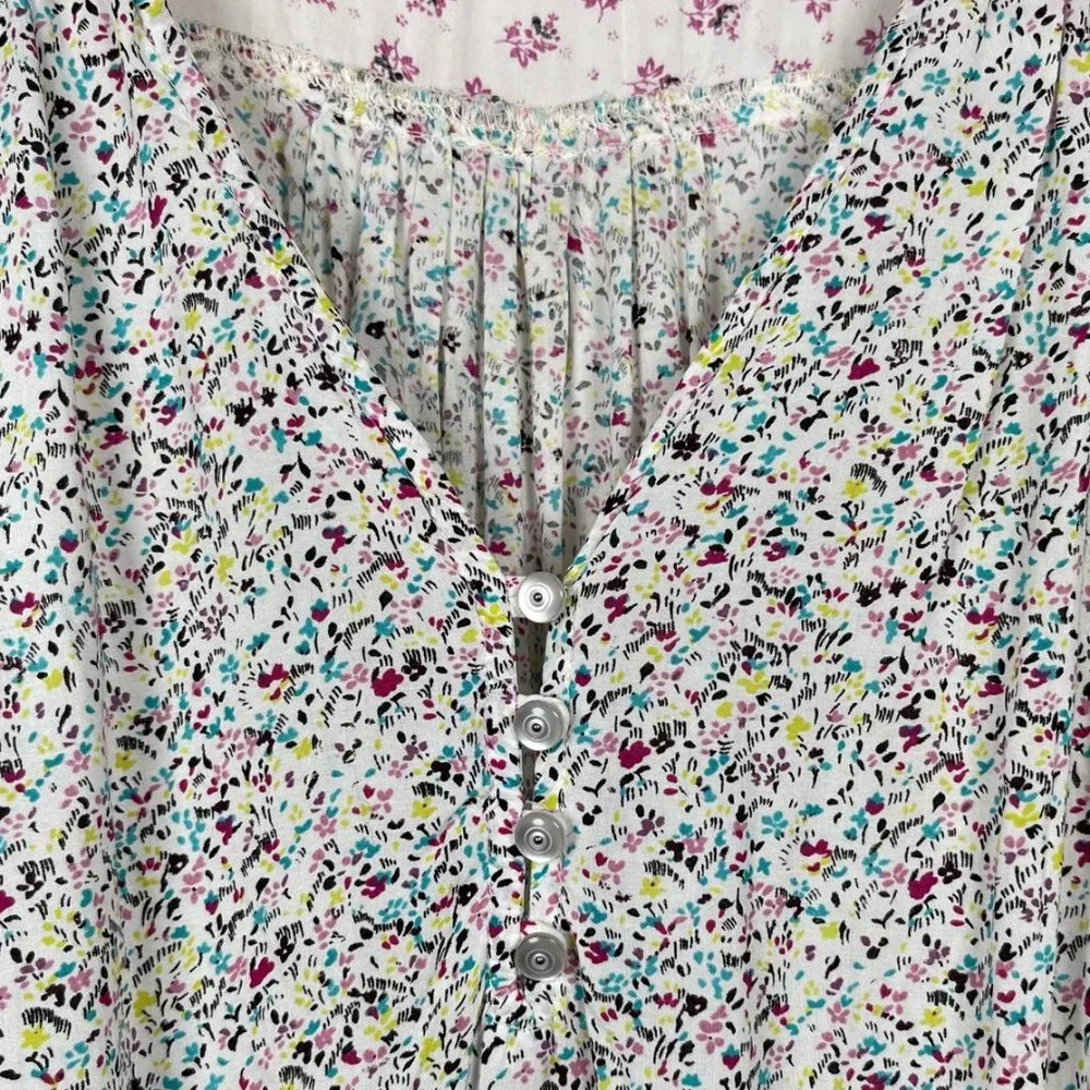 Ella Moss Mixed Media Petite Floral V-Neck Blouse w/ Smocked Waist Sz M - Picture 3 of 6